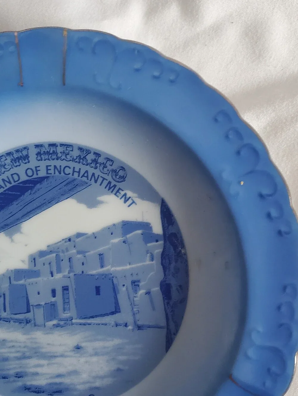 Blue Souvenir Decorative Plate Vtg New Mexico The Land of Enchantment Ashtray